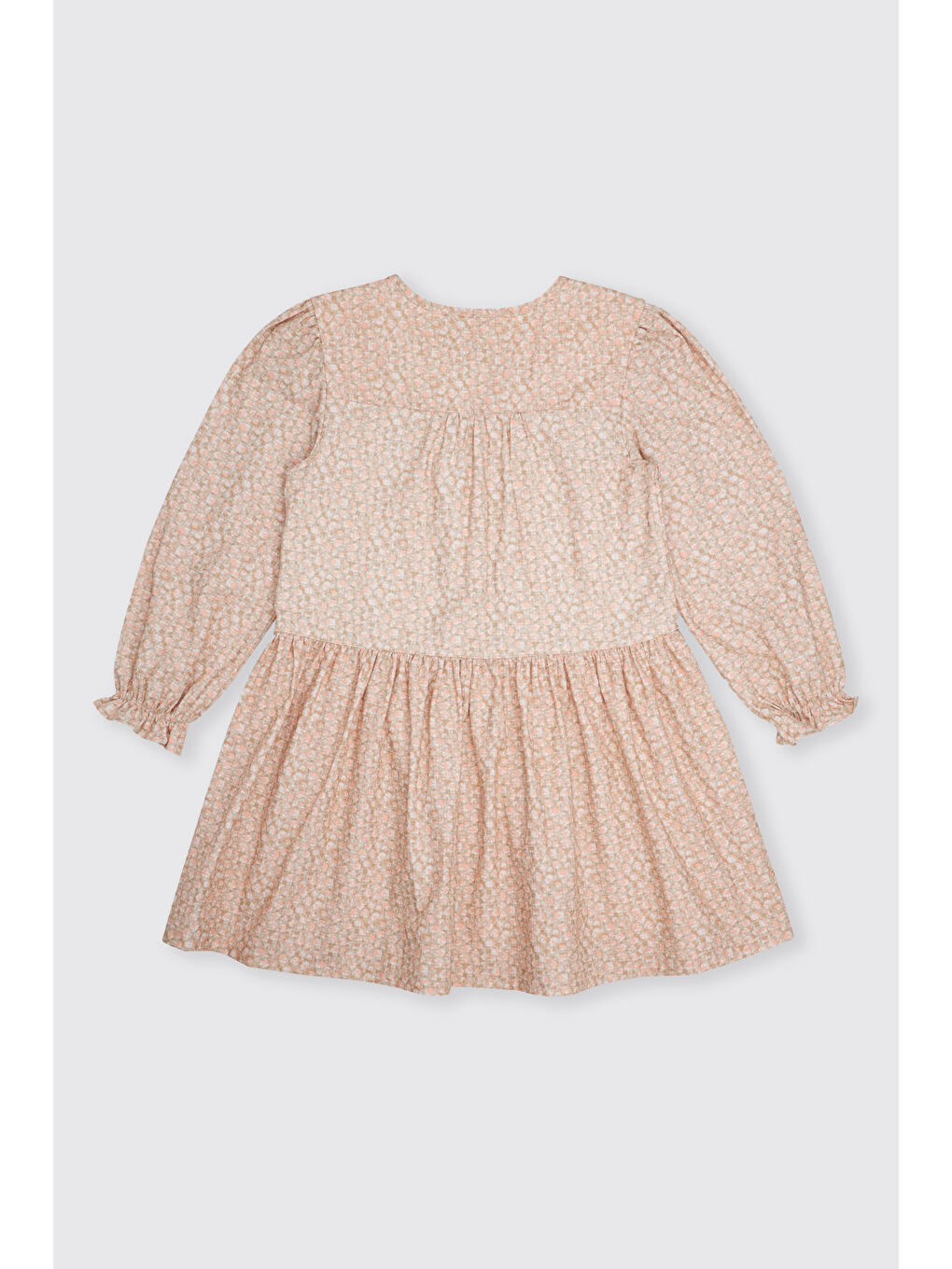 Kız Çocuk Çiçek Desenli Bej Elbise-1