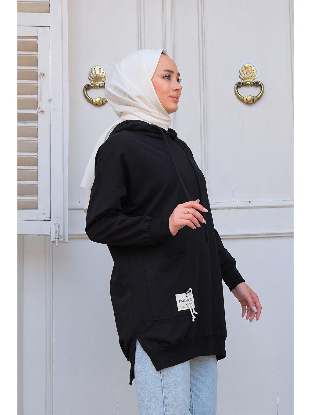 Kapüşonlu Tek Cepli Sweat Siyah-3