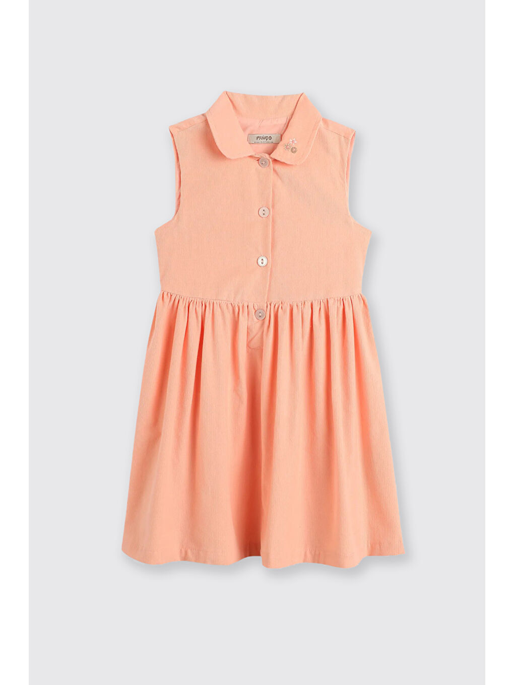 Pembe Kız Çocuk Yakası Nakış Detaylı Kadife Pudra Elbise