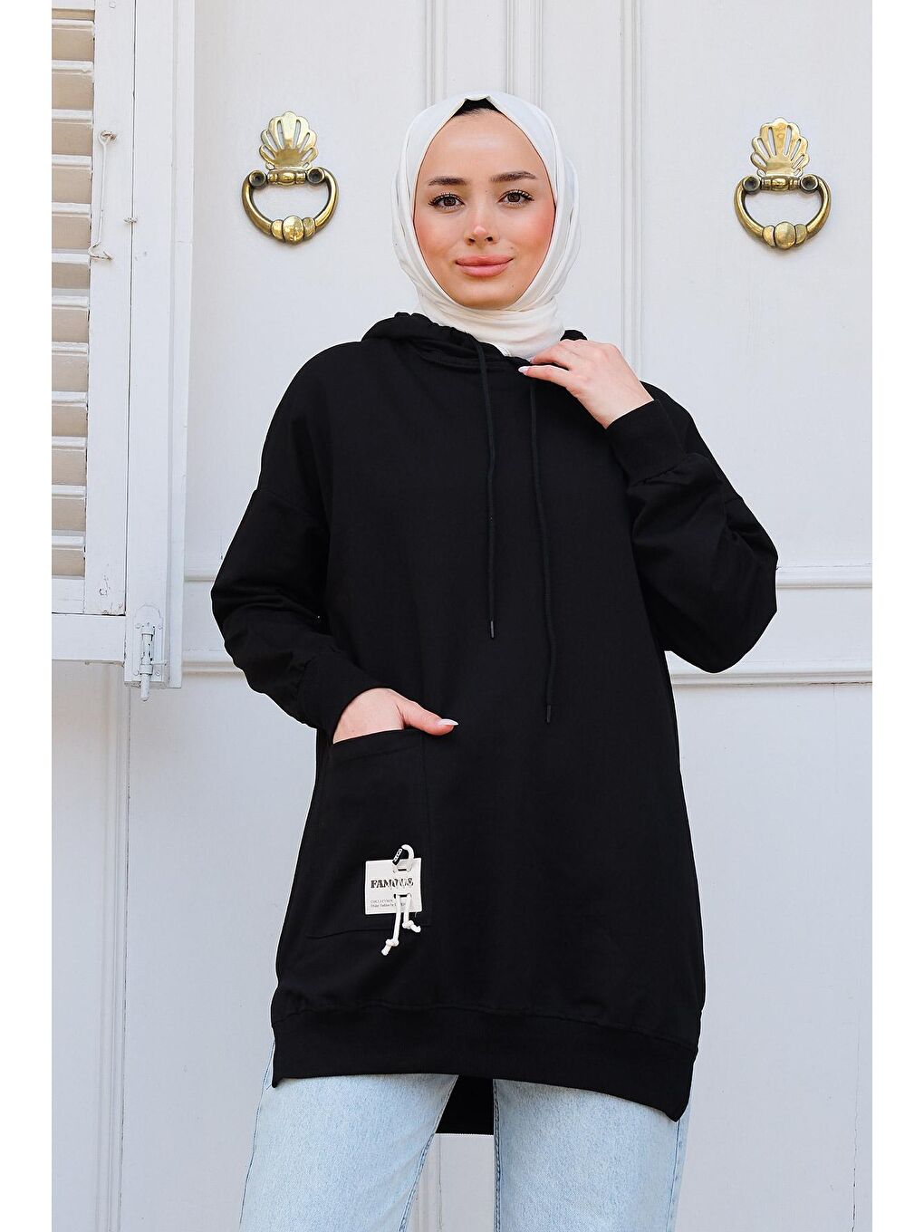 Kapüşonlu Tek Cepli Sweat Siyah-4