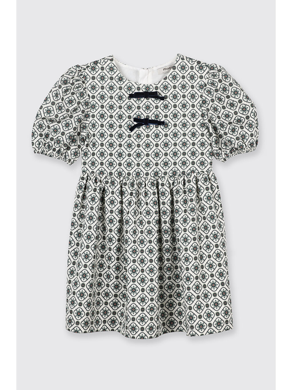 Kız Çocuk Kol Ucu Lastik Detaylı Gizli Fermuarlı Pamuk Astarlı Yeşil Elbise-2