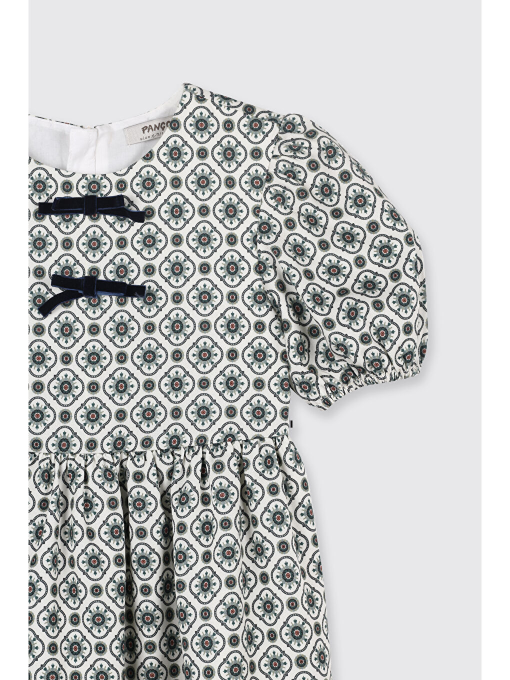 Kız Çocuk Kol Ucu Lastik Detaylı Gizli Fermuarlı Pamuk Astarlı Yeşil Elbise-3