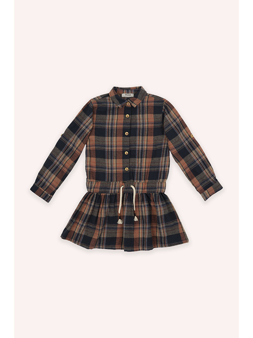 Kız Çocuk Ekose Desenli Lacivert Elbise