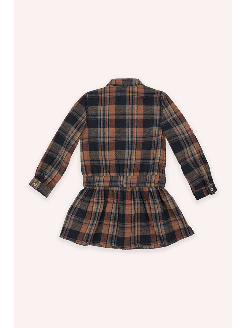 Kız Çocuk Ekose Desenli Lacivert Elbise-2