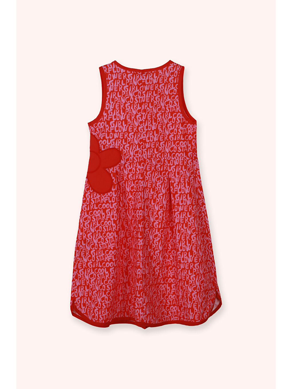 Kırmızı Kız Çocuk Çiçek Detaylı Desenli Nar Elbise-3