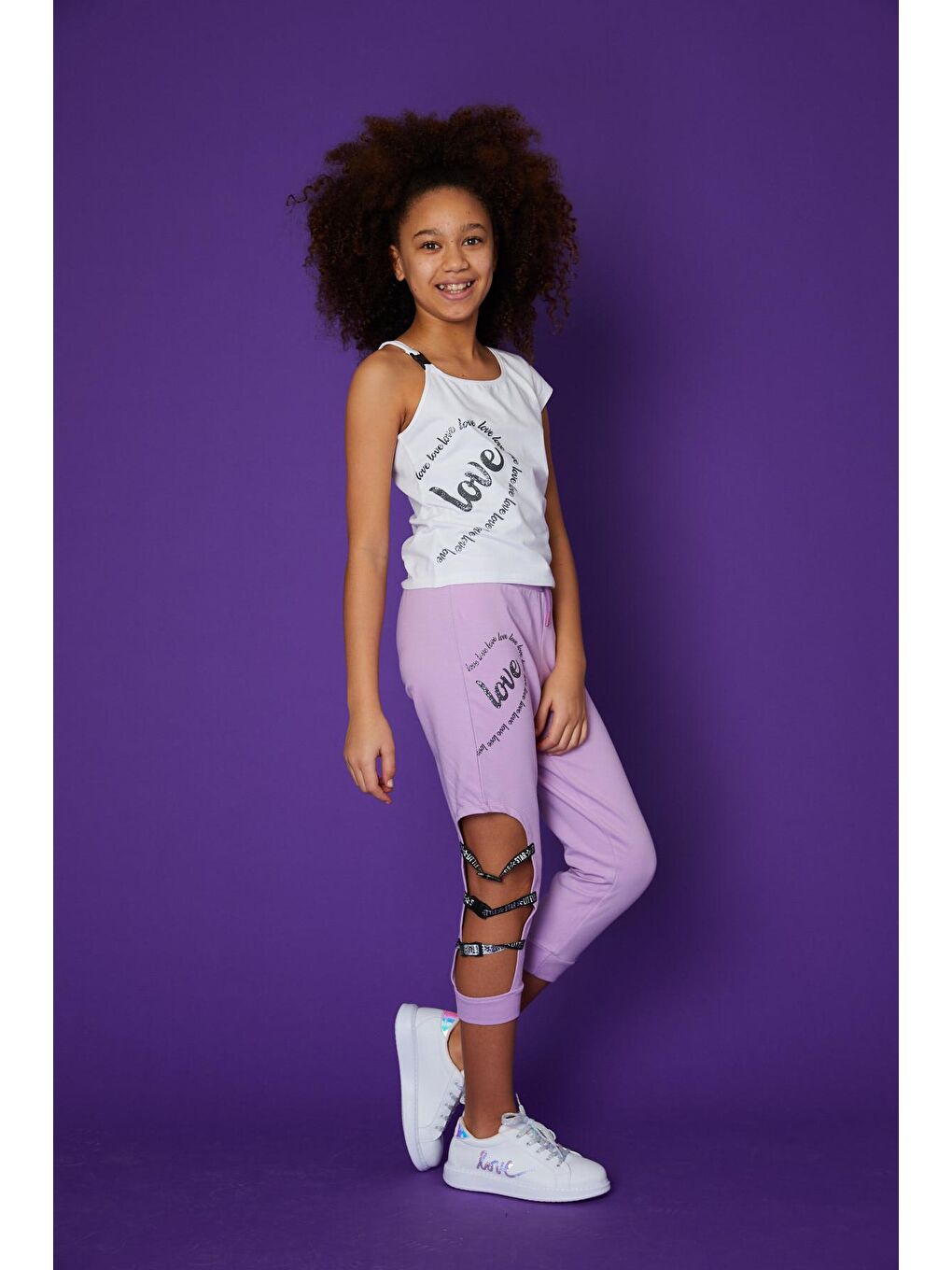 Ekru Kız Çocuk Askılı Love Tişört-1