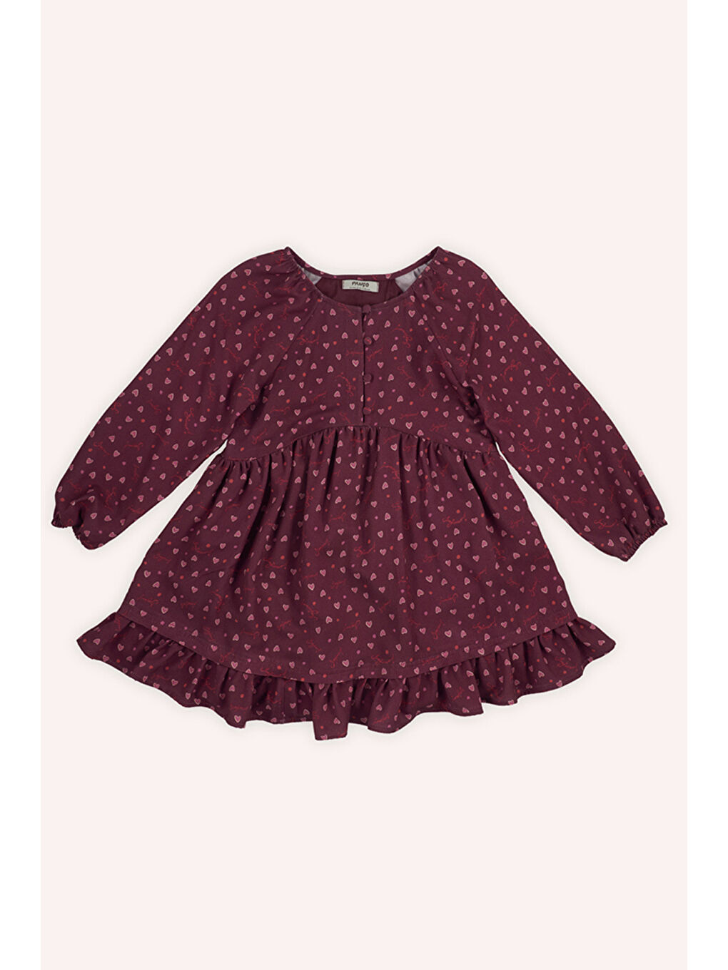 Bordo Kız Çocuk Kalp Desenli Kırmızı Elbise-2