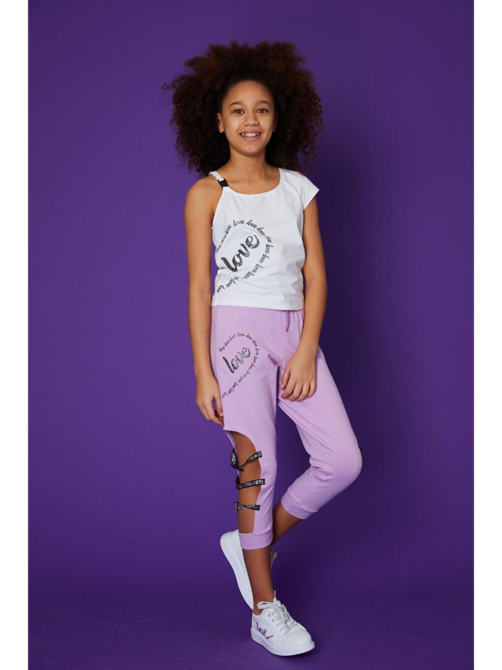 Ekru Kız Çocuk Askılı Love Tişört-2