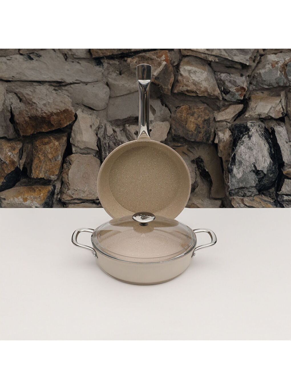 Ekru Güral Antoryum 3 Parça Granit Tencere Takımı Bej