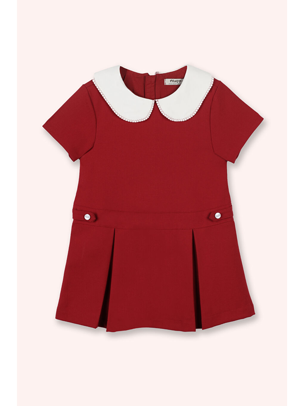 Kız Çocuk Eteği Plikaşeli Kısa Kollu Fermuarlı Yakalı Kırmızı Elbise