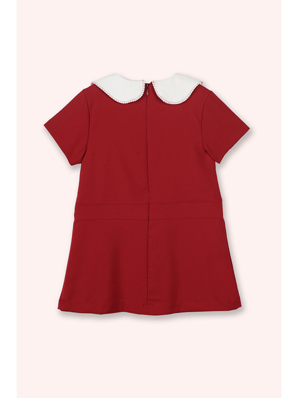 Kız Çocuk Eteği Plikaşeli Kısa Kollu Fermuarlı Yakalı Kırmızı Elbise-2