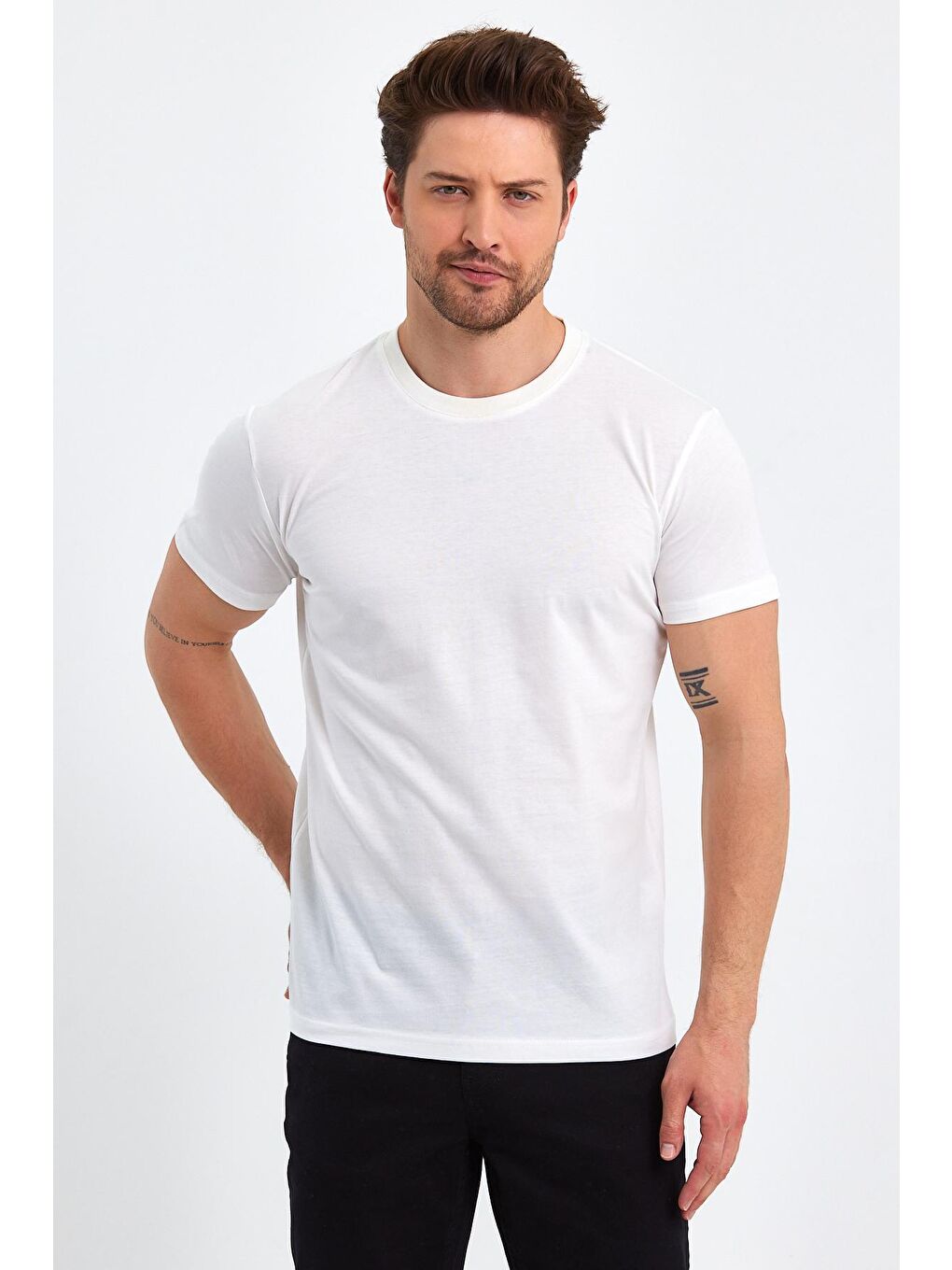Ekru Erkek Süprem Basic Bisiklet Yaka Tişört