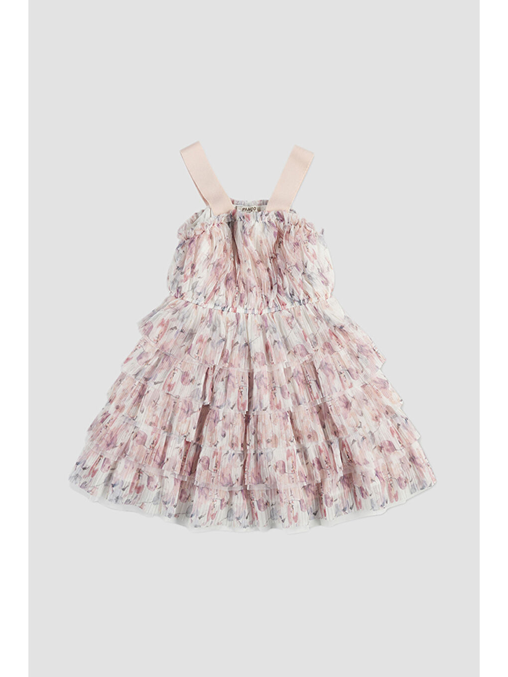 Pembe Kız Çocuk Çiçek Desenli Pudra Tül Abiye Elbise-3