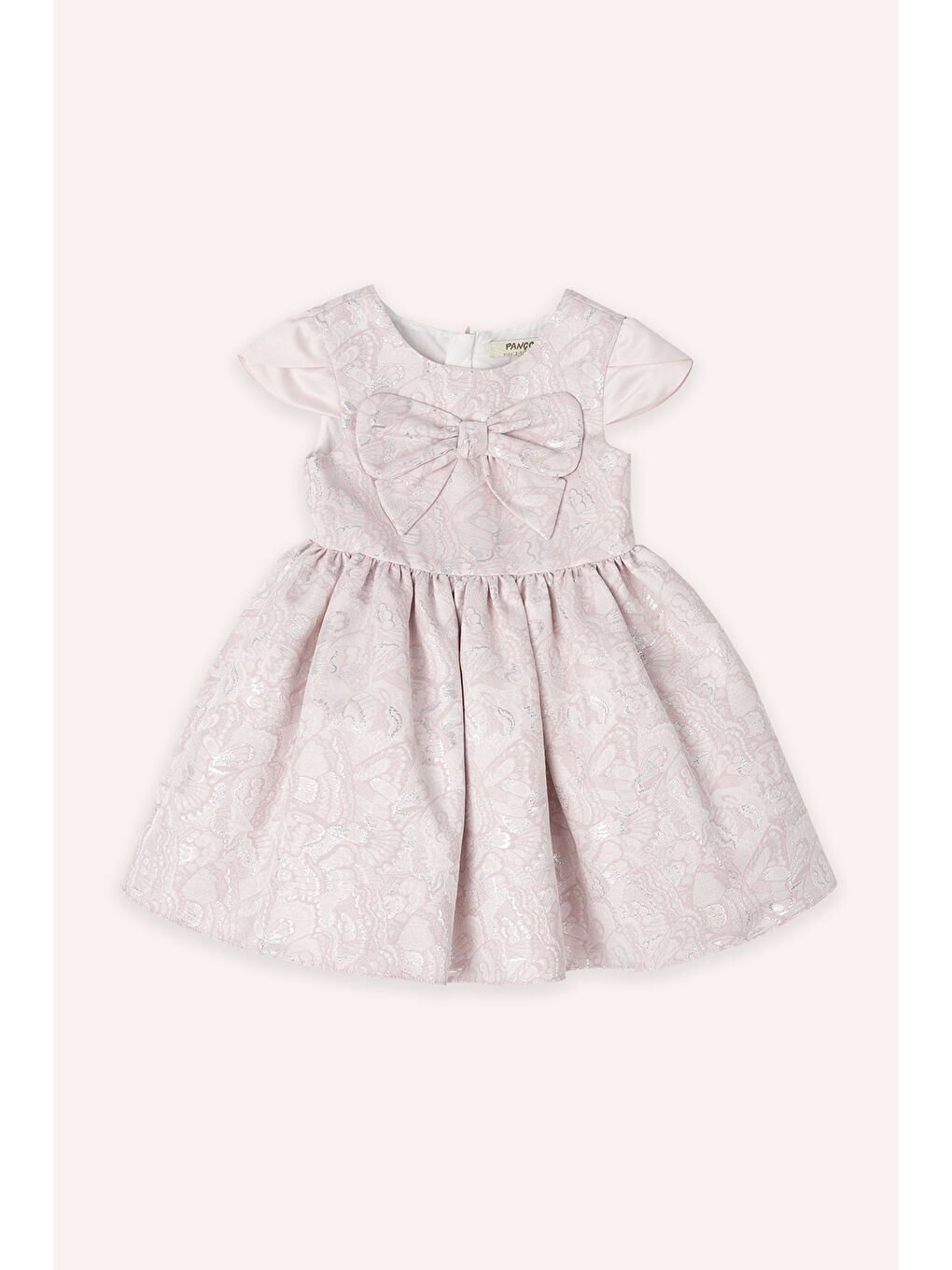 Kız Çocuk Pembe Fiyonk Detaylı Kumaşı Jakarlı Pembe Abiye Elbise
