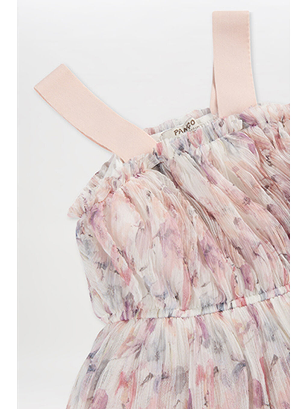 Pembe Kız Çocuk Çiçek Desenli Pudra Tül Abiye Elbise-4