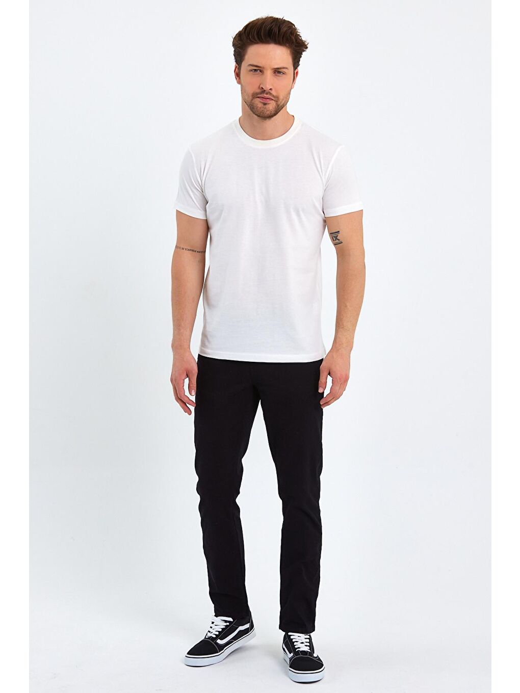 Ekru Erkek Süprem Basic Bisiklet Yaka Tişört-1