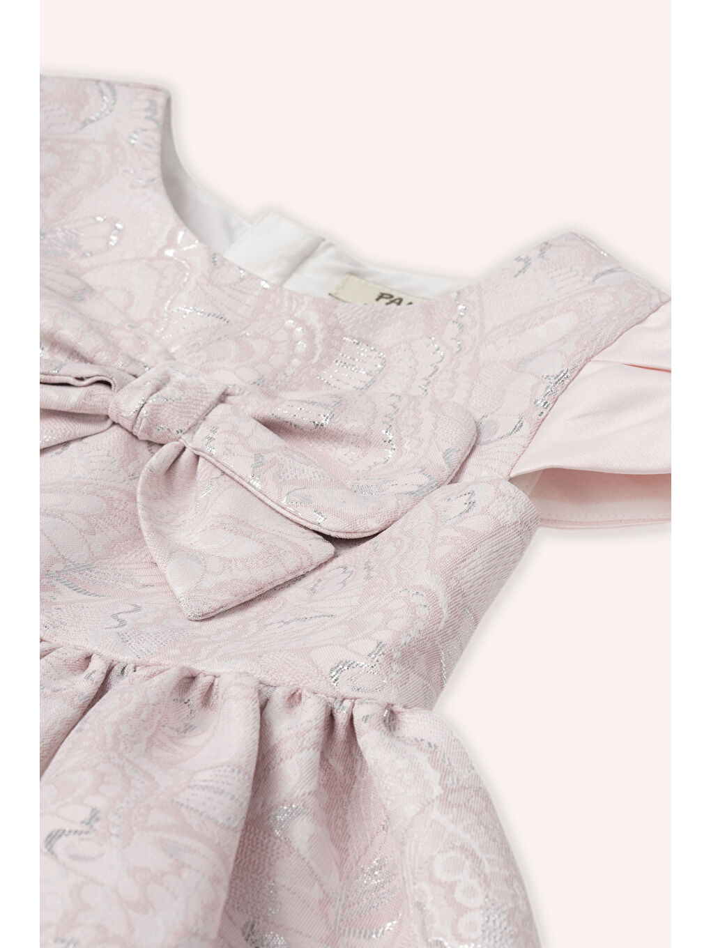 Kız Çocuk Pembe Fiyonk Detaylı Kumaşı Jakarlı Pembe Abiye Elbise-1