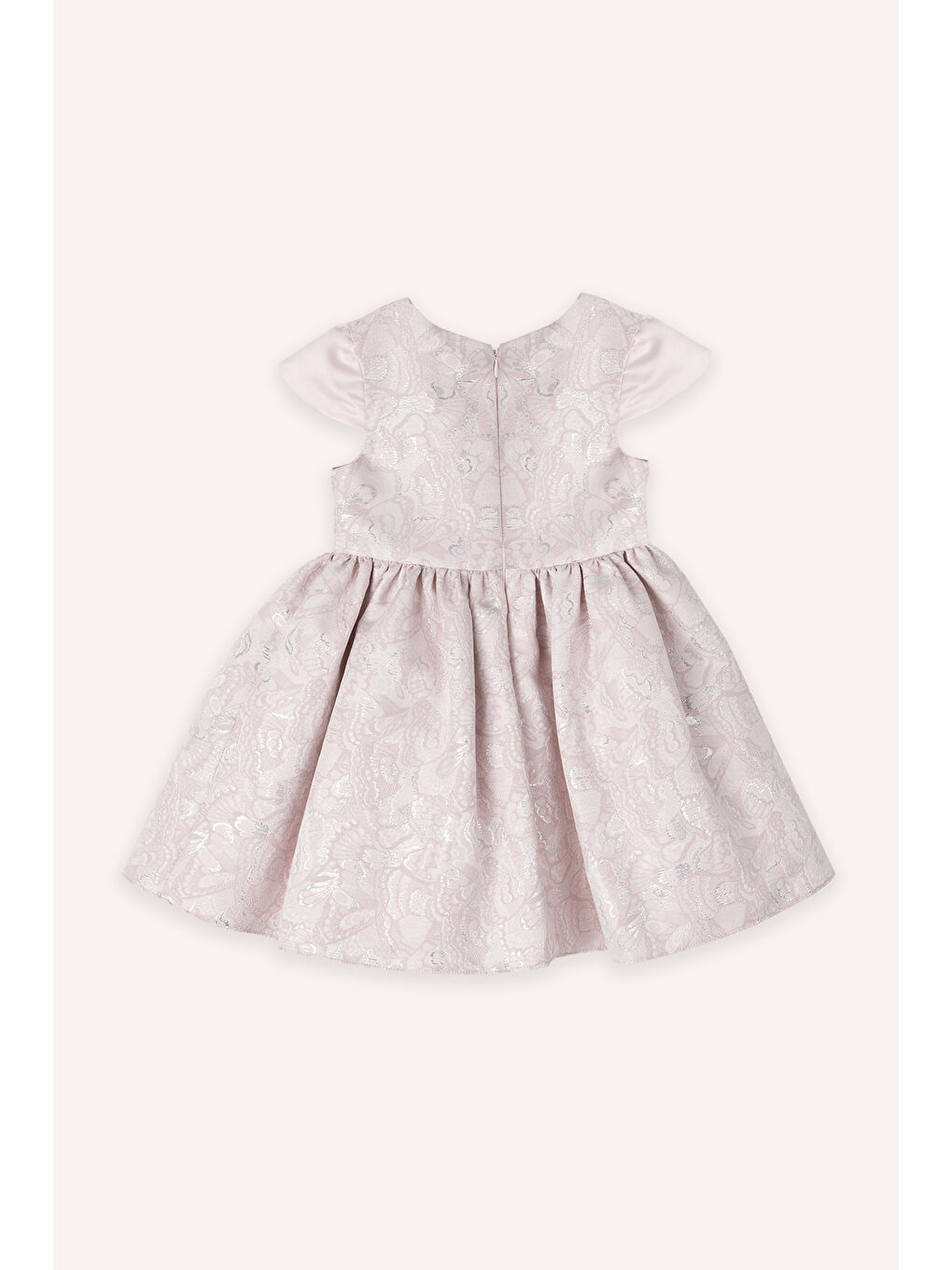 Kız Çocuk Pembe Fiyonk Detaylı Kumaşı Jakarlı Pembe Abiye Elbise-2