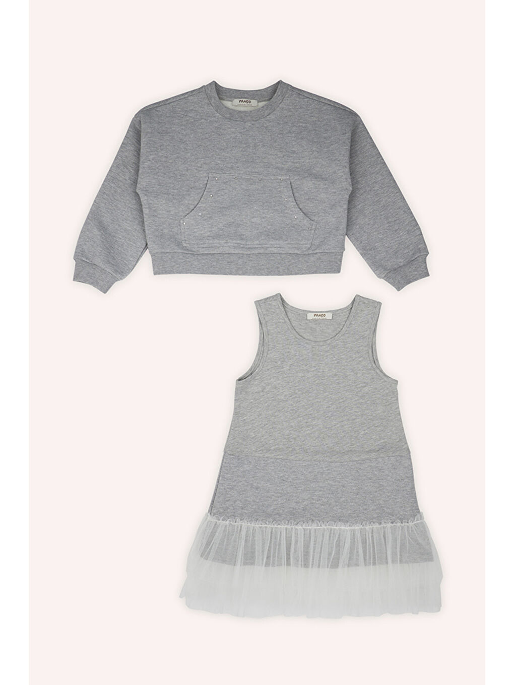 Kız Çocuk İç Elbiseli Gri-Melanj Örme Elbise-2