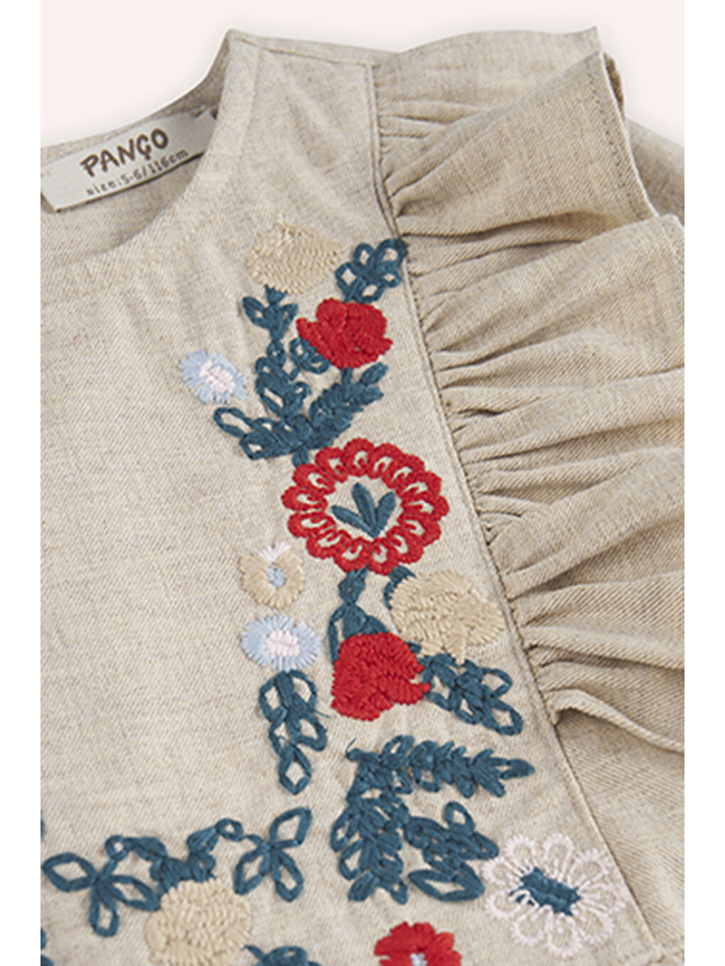 Kız Çocuk Nakış Detaylı Bej Elbise-4