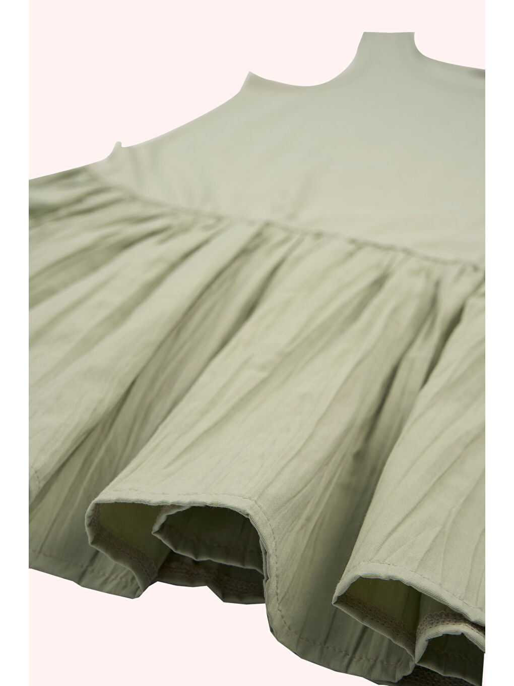 Kız Çocuk Alt Bedeni Dokuma Üst Bedeni Örme Haki Elbise-1