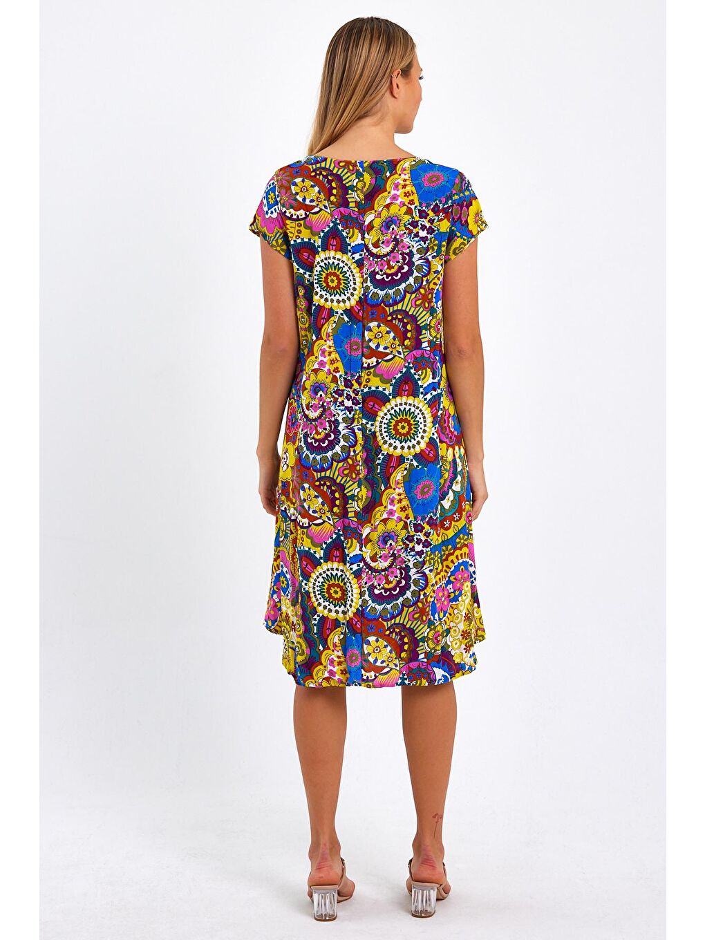 Sarı Kadın Desenli Elbise-4