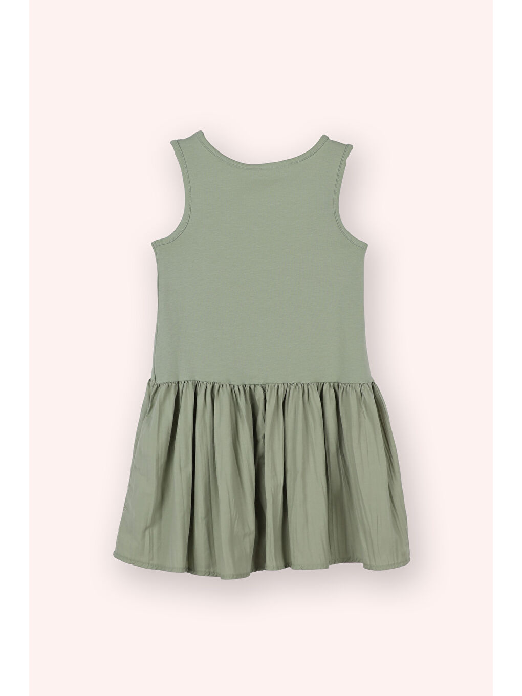 Kız Çocuk Alt Bedeni Dokuma Üst Bedeni Örme Haki Elbise-2