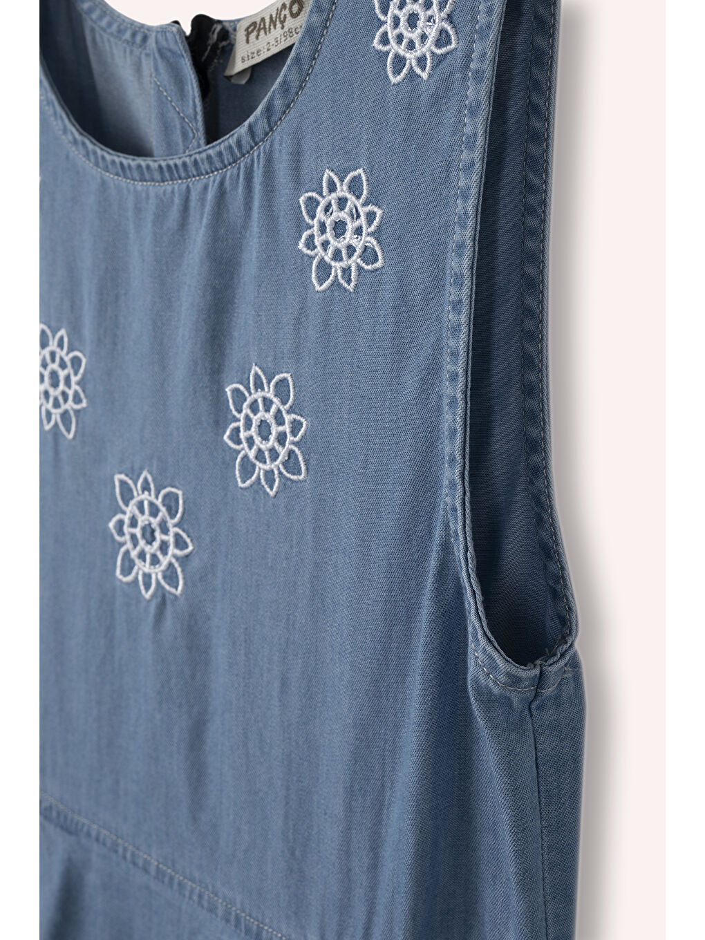 Kız Çocuk Nakış Detaylı Mavi Jean Elbise-1