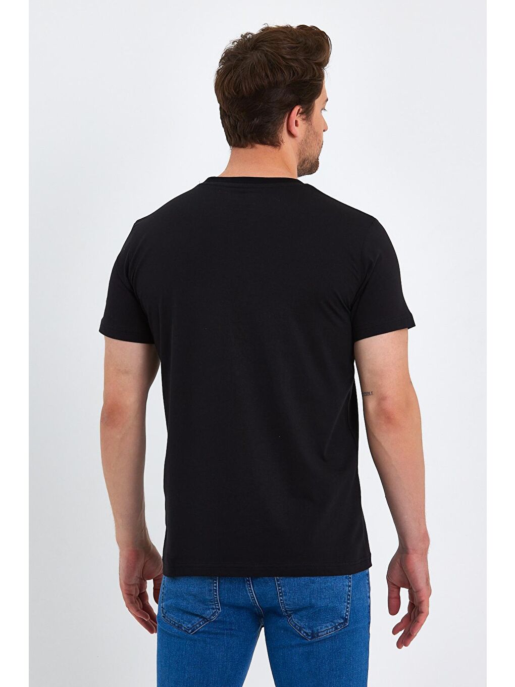 Siyah Erkek Süprem Basic Bisiklet Yaka Tişört-4