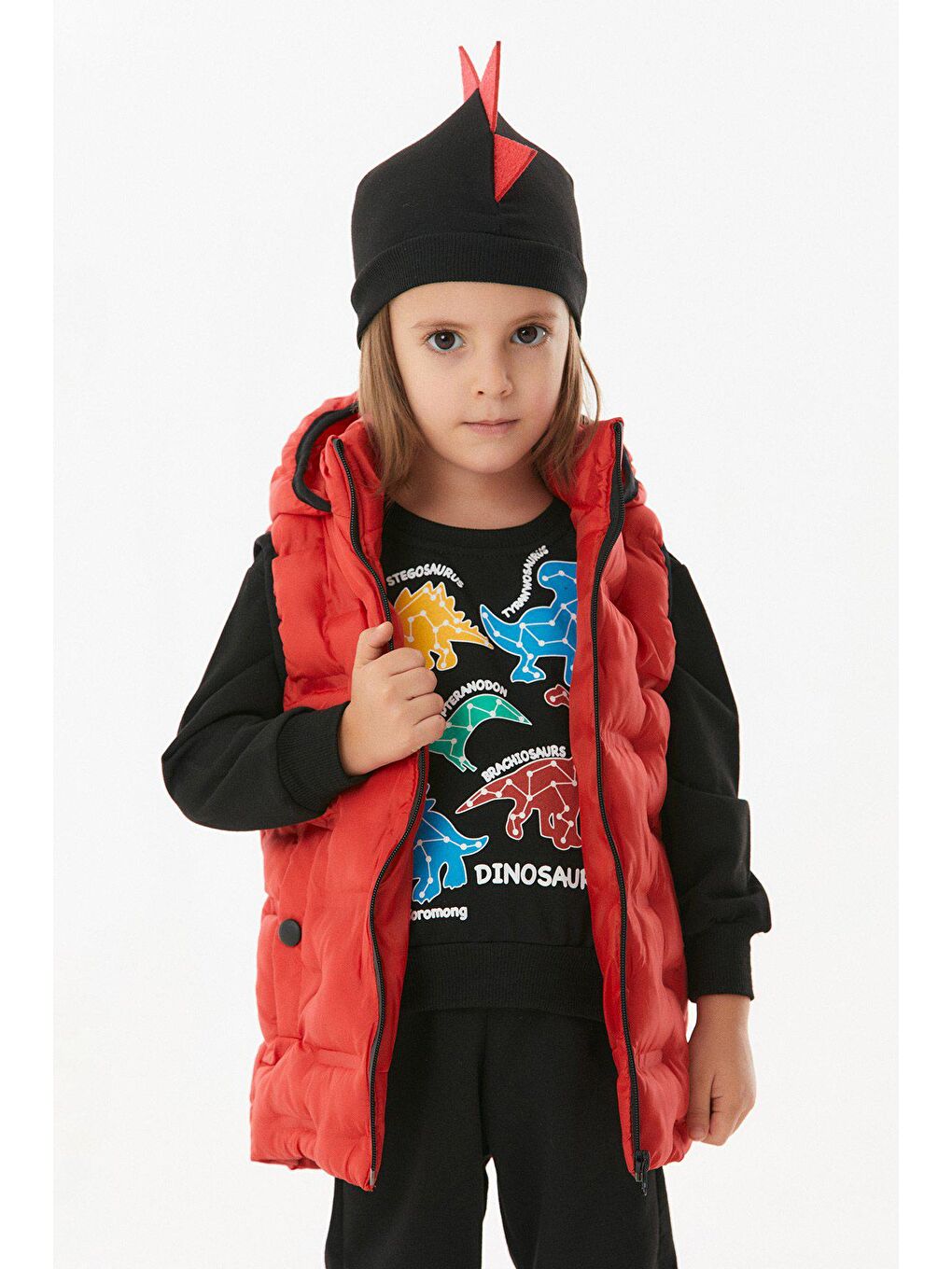 Kırmızı Cebi Çıtçıtlı Kapüşonlu Unisex Çocuk Şişme Yelek