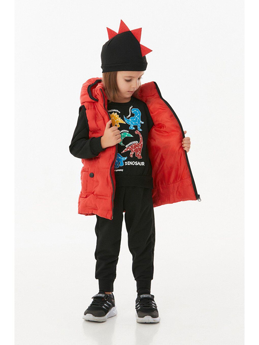 Kırmızı Cebi Çıtçıtlı Kapüşonlu Unisex Çocuk Şişme Yelek-1