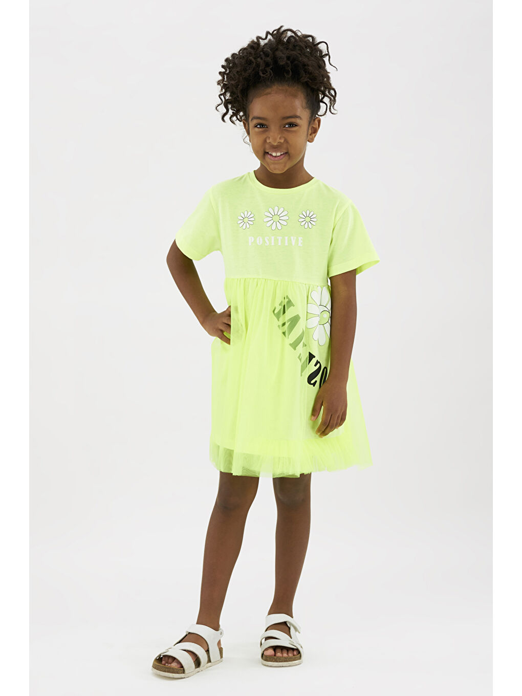 Kız Çocuk Eteği Tül Detaylı Sarı Elbise-2