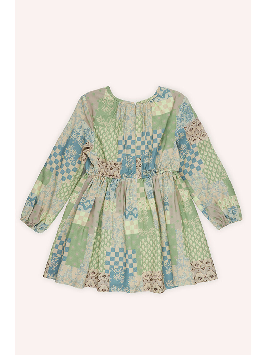 Kız Çocuk Desenli Bej Elbise-3
