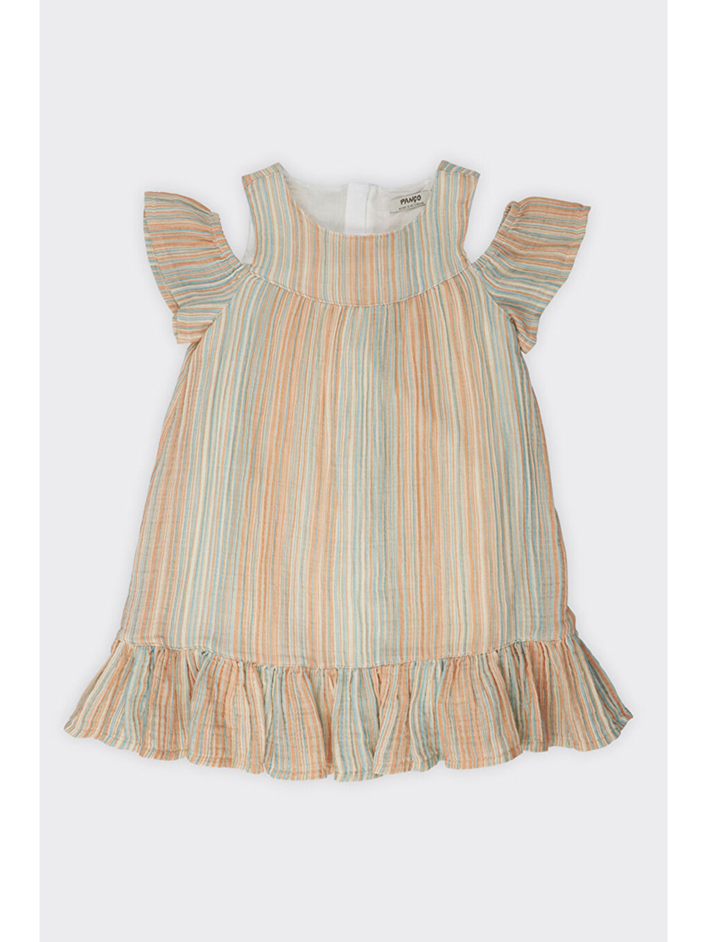 Turuncu Kız Çocuk Çizgi Desenli Oranj Elbise