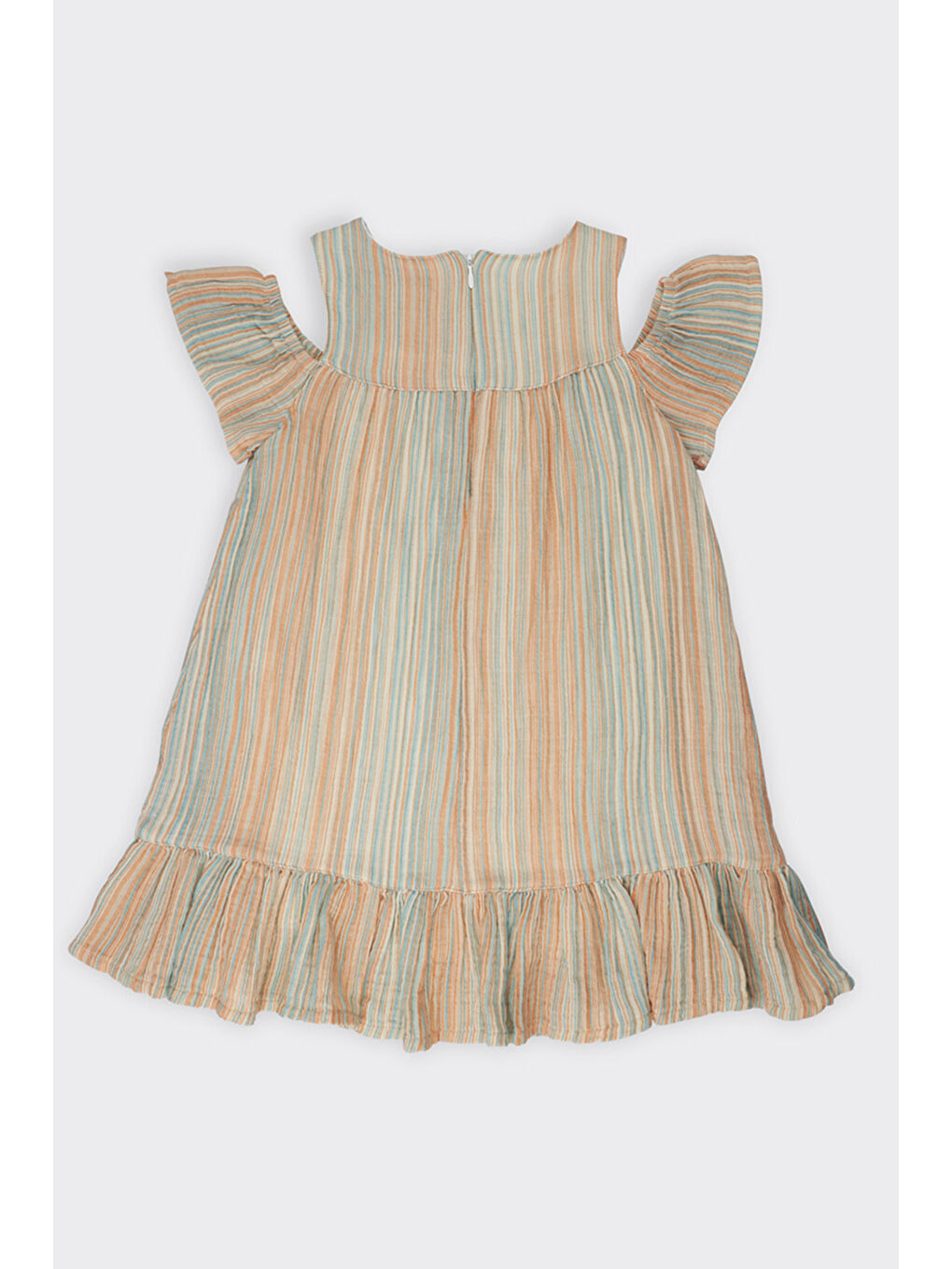 Turuncu Kız Çocuk Çizgi Desenli Oranj Elbise-1