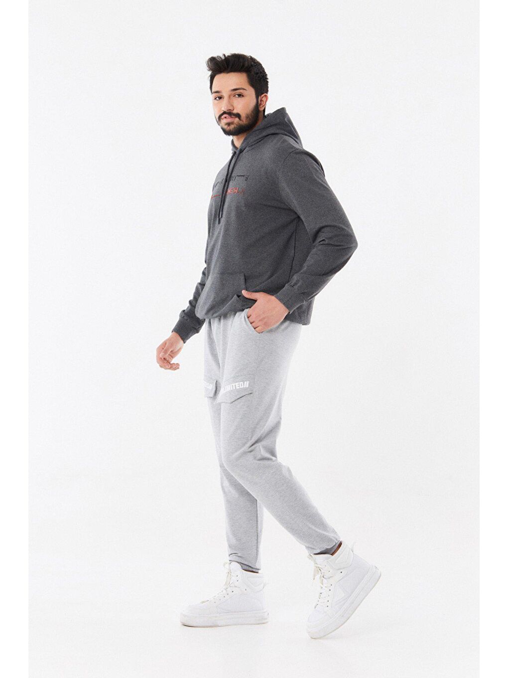 Fullamoda Gri Baskılı Beli Lastikli Jogger Eşofman Altı - 1