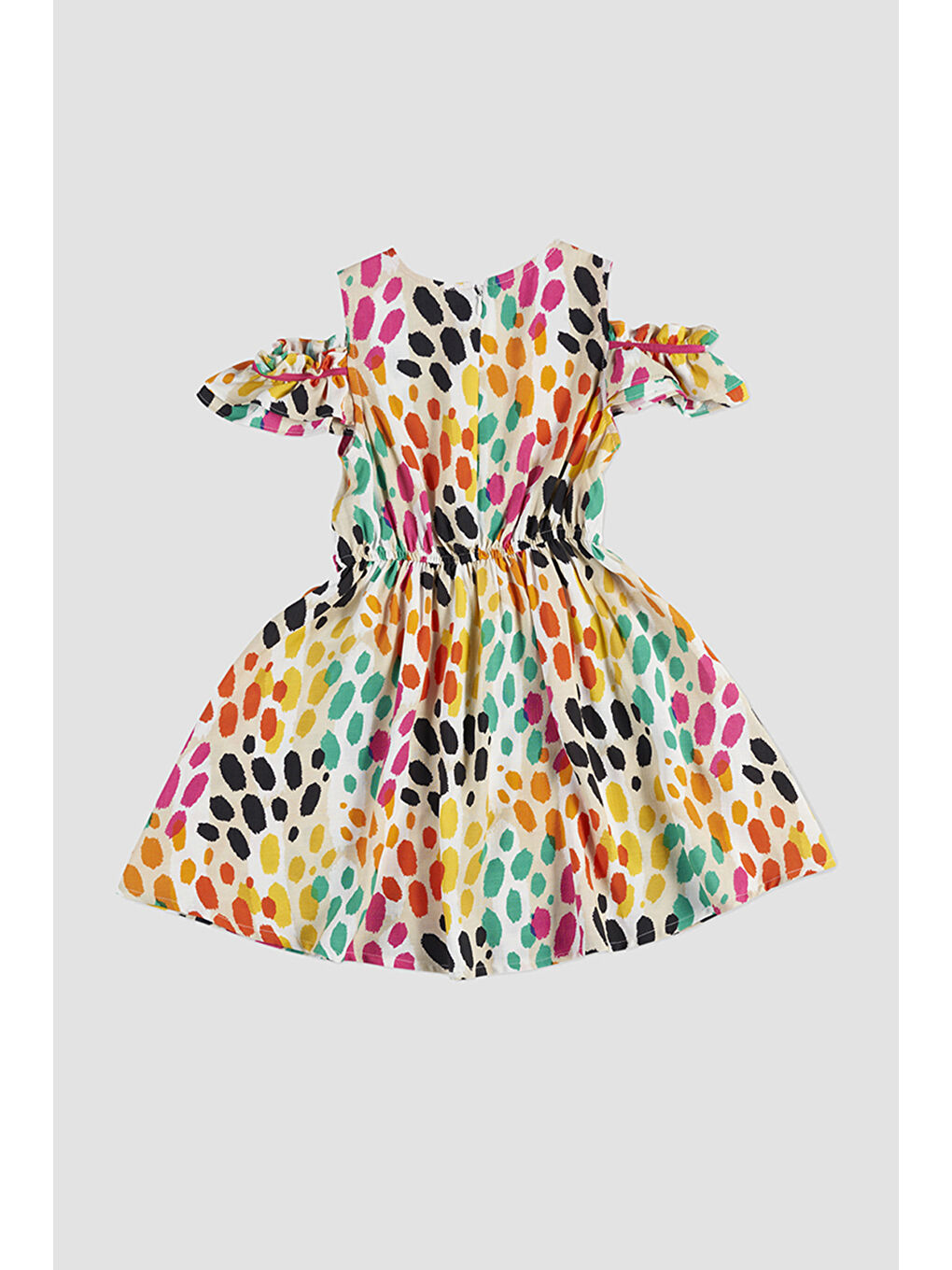 Bej Kız Çocuk Renkli Leopar Desenli Elbise-3