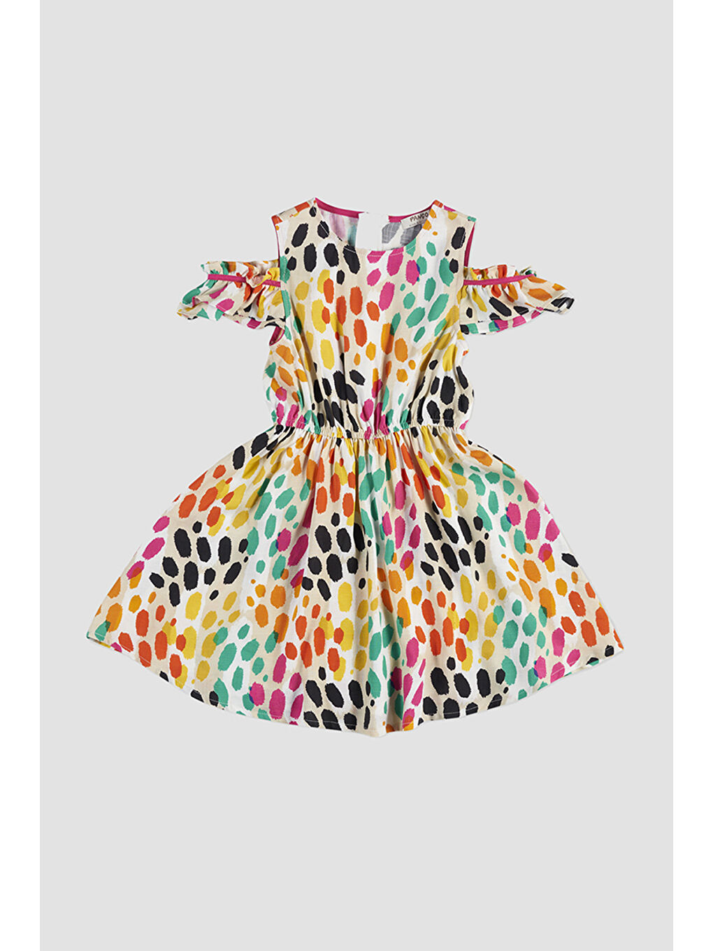 Bej Kız Çocuk Renkli Leopar Desenli Elbise-4