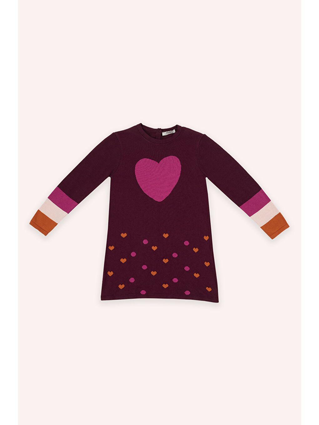Kız Çocuk Kalp Desenli Bordo Triko Elbise