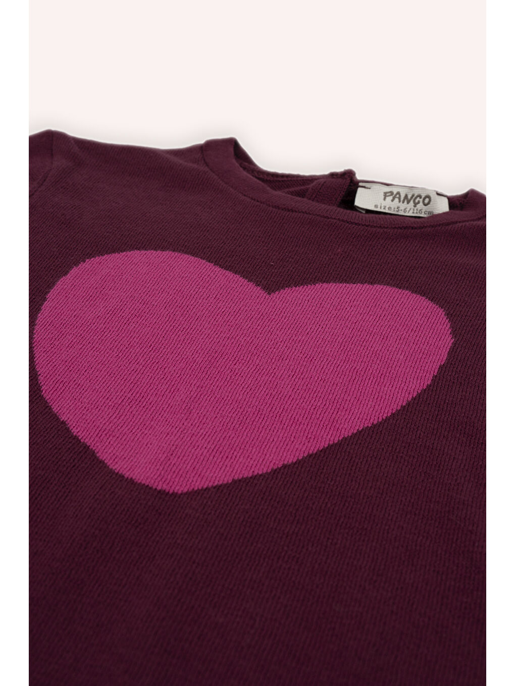 Kız Çocuk Kalp Desenli Bordo Triko Elbise-1