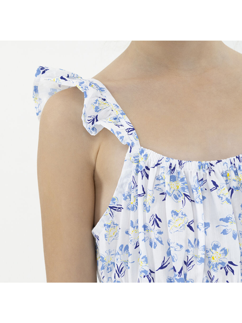 Kız Çocuk Çiçek Desenli Mavi Elbise-1