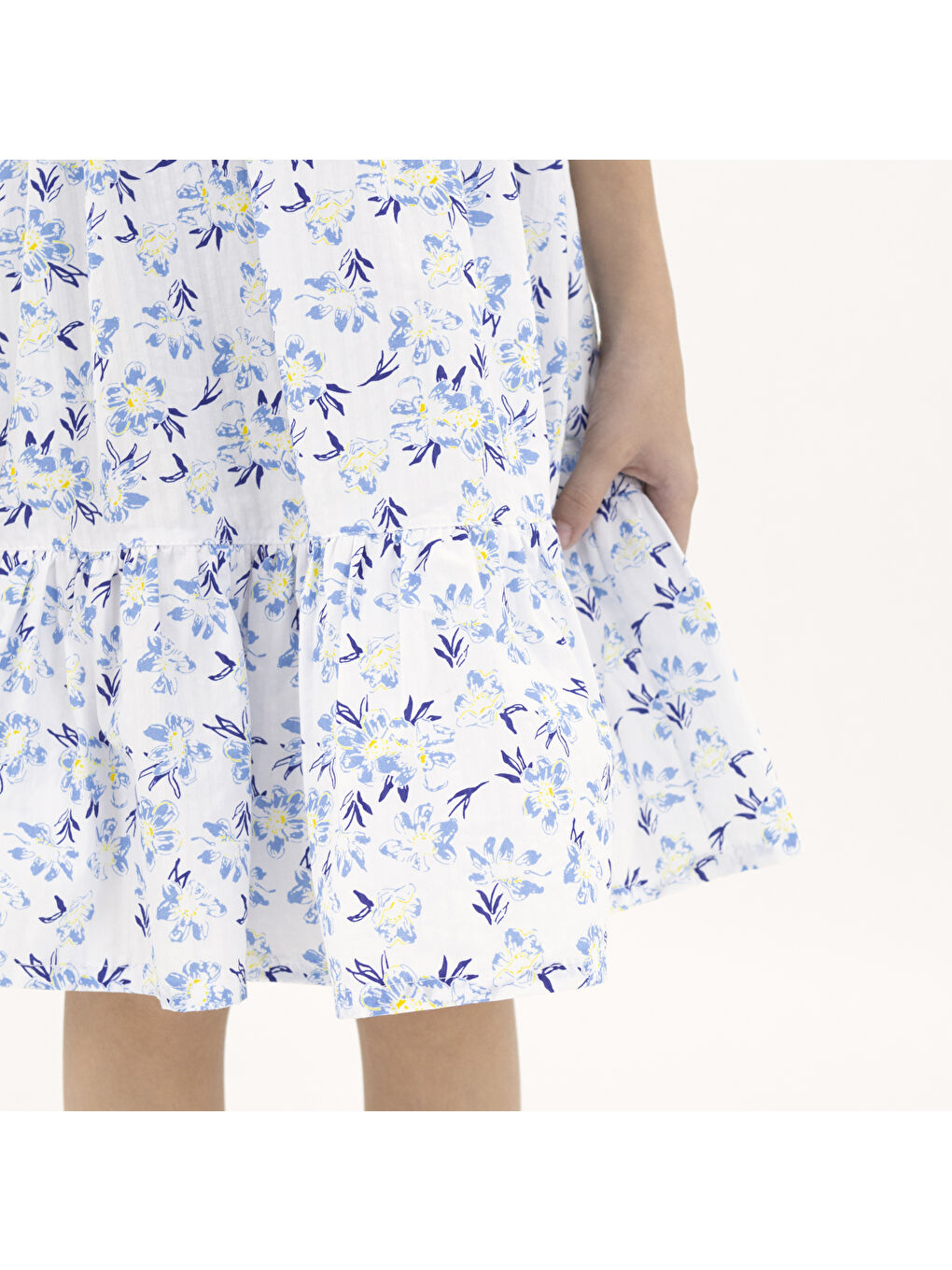 Kız Çocuk Çiçek Desenli Mavi Elbise-2