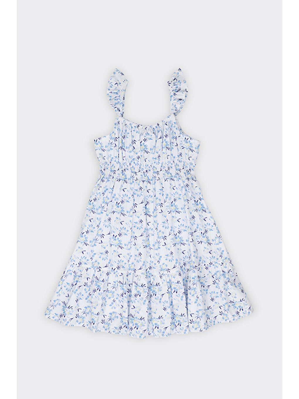 Kız Çocuk Çiçek Desenli Mavi Elbise-4