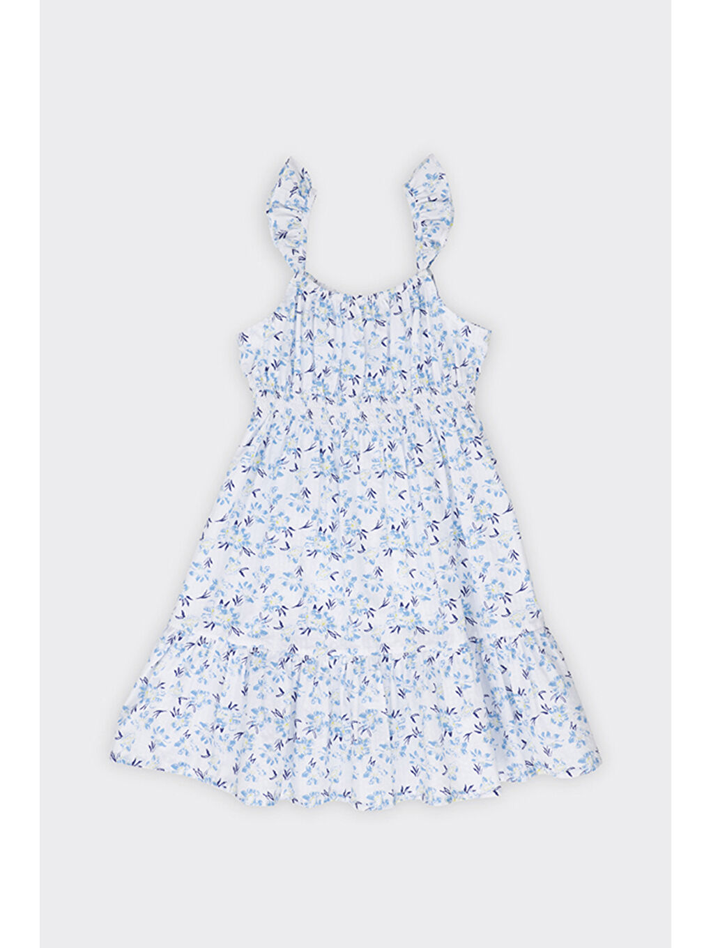 Kız Çocuk Çiçek Desenli Mavi Elbise-5