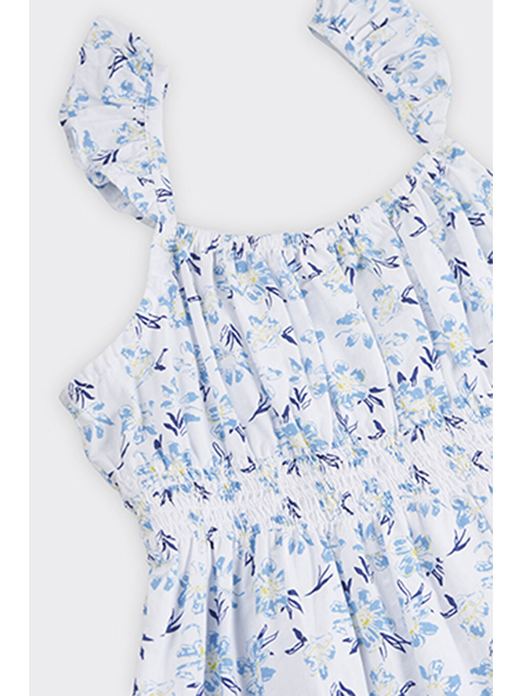 Kız Çocuk Çiçek Desenli Mavi Elbise-6