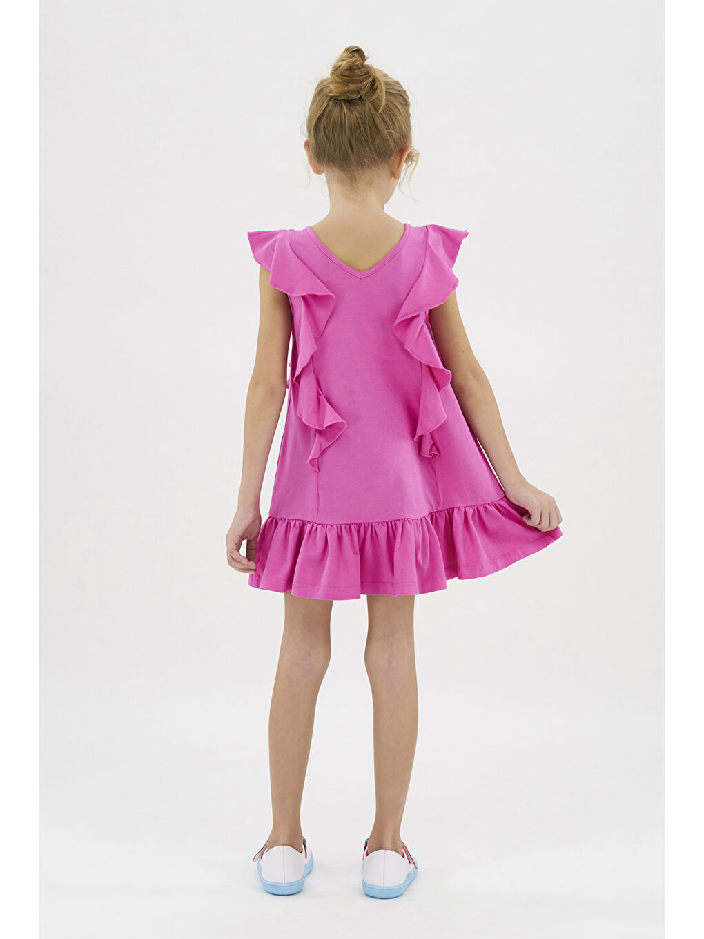 Kız Çocuk Fırfırlı Detaylı Fuşya Elbise-2