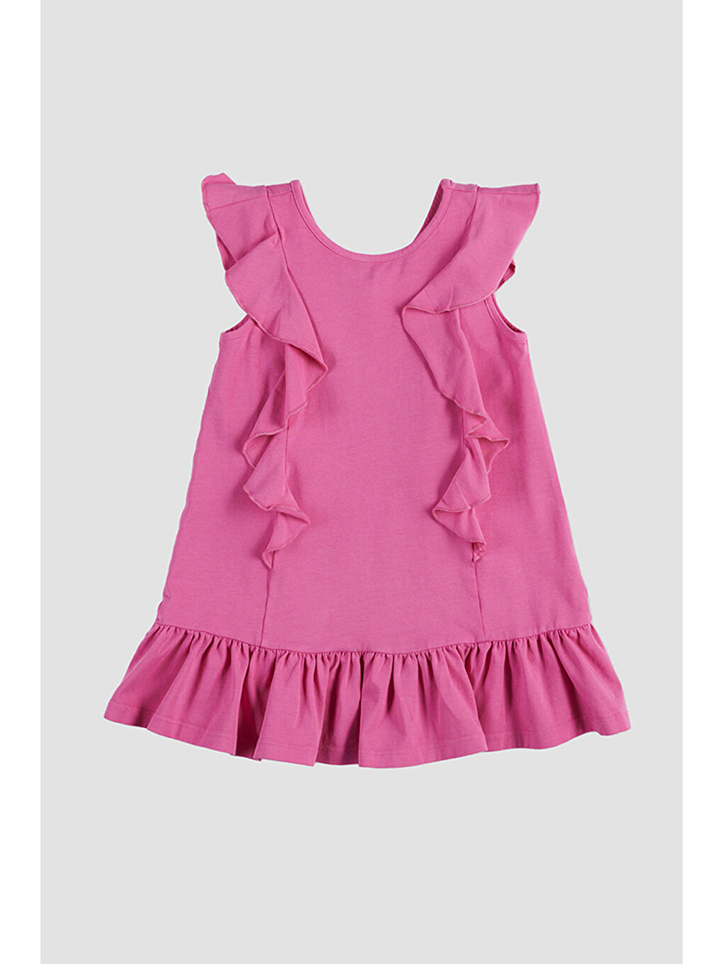 Kız Çocuk Fırfırlı Detaylı Fuşya Elbise-3