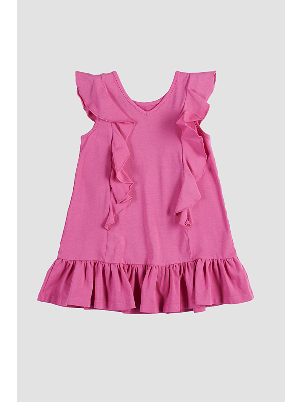 Kız Çocuk Fırfırlı Detaylı Fuşya Elbise-6