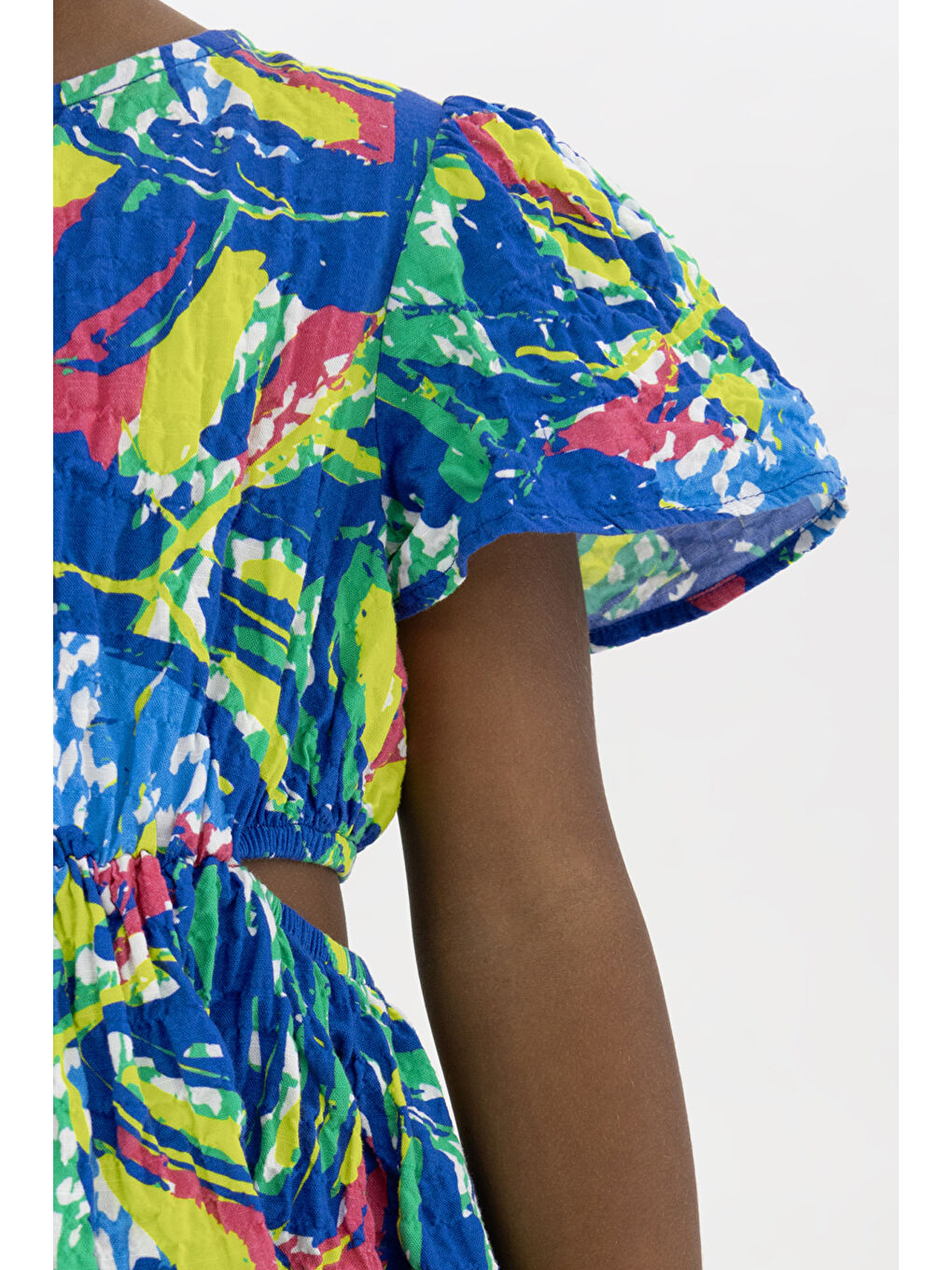 Kız Çocuk Çok Renkli Desenli Mavi Elbise-1