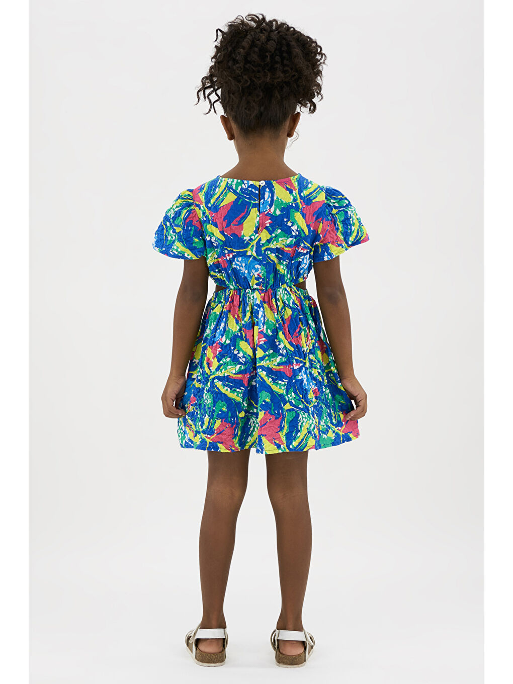 Kız Çocuk Çok Renkli Desenli Mavi Elbise-2